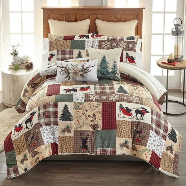Dashing Brown and Green 3PC Polyester King Comforter Set