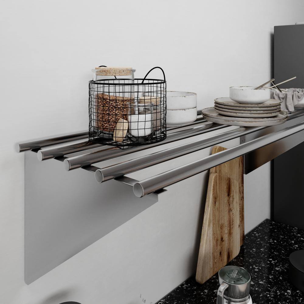 AmGood 72" Stainless Steel Floating Wall Shelf with Brackets