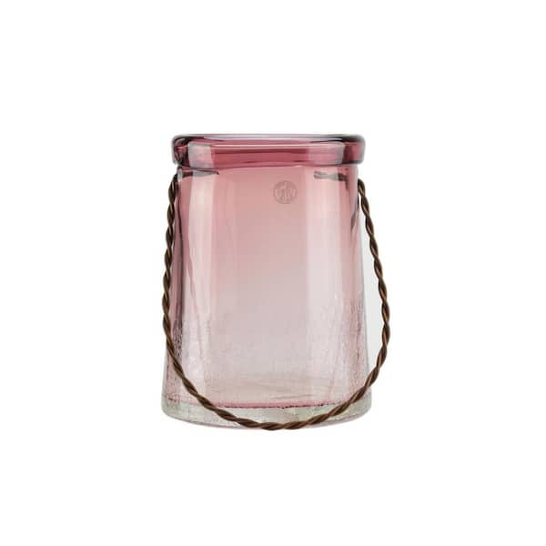 Northlight 13.5 in. Transparent Mauve Tapered Hand Blown Glass Hurricane with Metal Handle