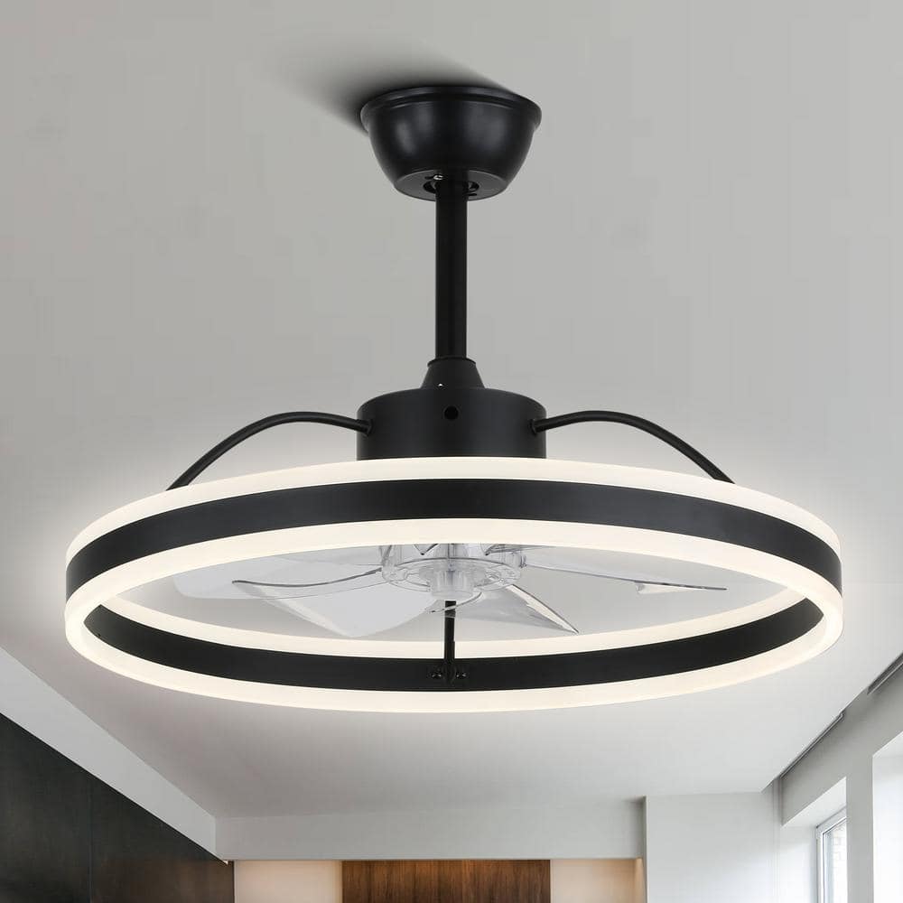 24" Black Modern Smart Ceiling Fan with Dimmable LED Light