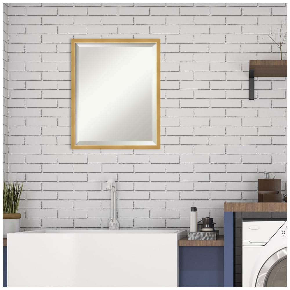 Polished Gold Rectangular Wood Wall Mirror 21 x 17 Inches