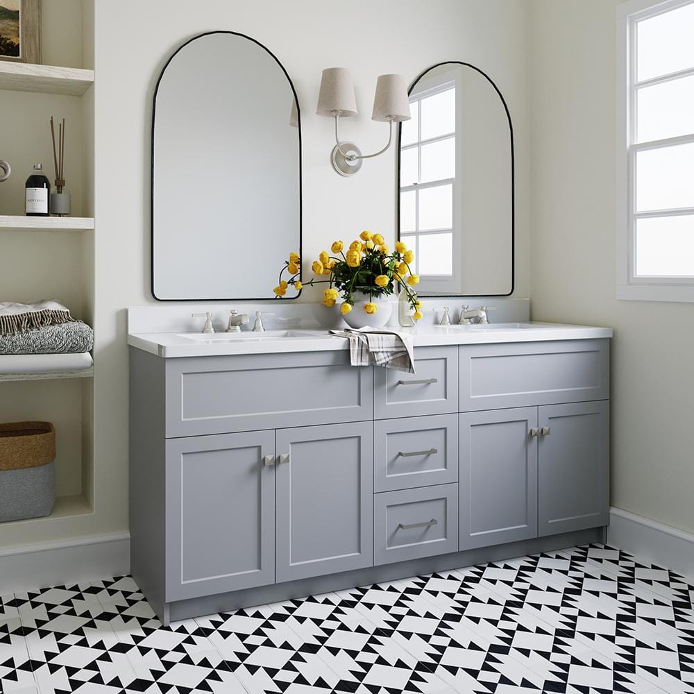 ARIEL Hamlet 73 in. W x 22 in. D x 36 in. H Bath Vanity in Grey with White  Pure White Quartz Top F073DWQRVOGRY - The Home Depot