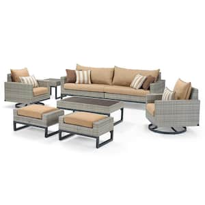 Milo Gray 8-Piece Motion Wicker Patio Seating Set with Maxim Beige Cushions