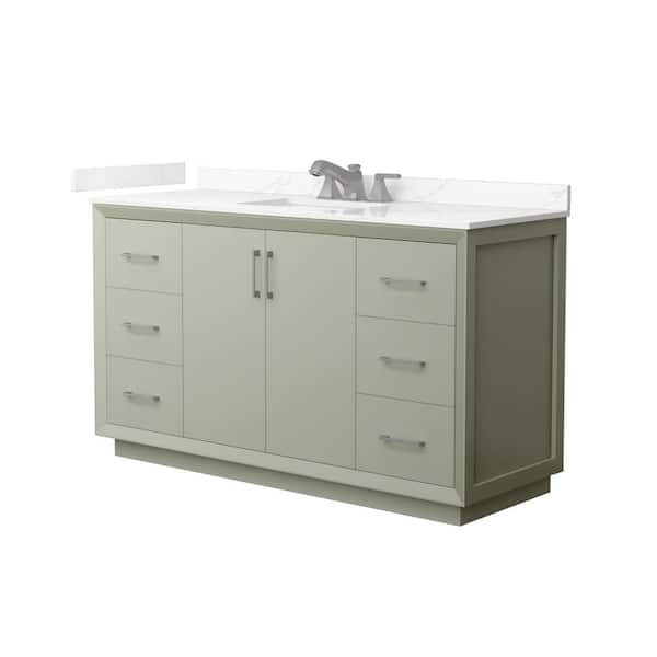 Wyndham Collection Strada 60 in. W x 22 in. D x 35 in. H Single Bath Vanity in Light Green with Giotto Quartz Top