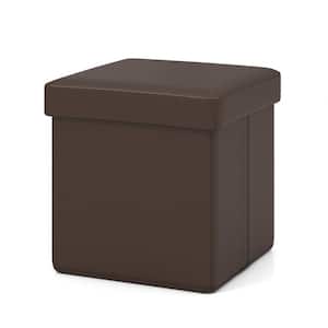 Brown PVC Leather Upholstered Folding Storage Ottoman Square Footstool 10.5 Gallon