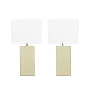 21-1/4 in. Ivory Faux Leather Table Lamp with Hardback Rectangular Shaped Lamp Shade in Off White (2-Pack)