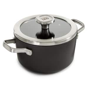 Graphite 8 in., 3.3 qt. Aluminum Nonstick Ceramic Stockpot in Black with Glass Lid