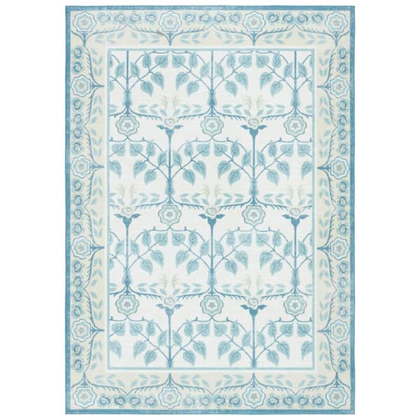 SAFAVIEH Martha Stewart Washable Ivory/Light Blue  5 ft. x 7 ft. Machine Washable Geometric Floral Area Rug