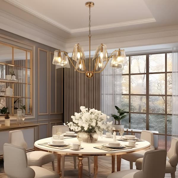 Afmean 8-Light Plating Brass Branch Chandelier with Gray Glass Shade and No Bulb Included