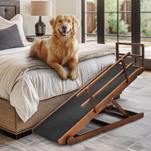 Dog Ramp with Side Rails 5 Level Adjustable Folding Pet Ramp 45 in. L x 18 in. W x 24 in. H Dog Ramp, Brown