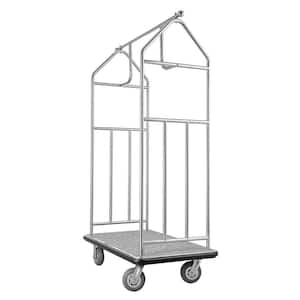 Hotel Luggage Cart, 800 lbs. Load Capacity, Brushed Stainless Steel Finish Bellman's Cart, Valet Cart with Carpeted Deck