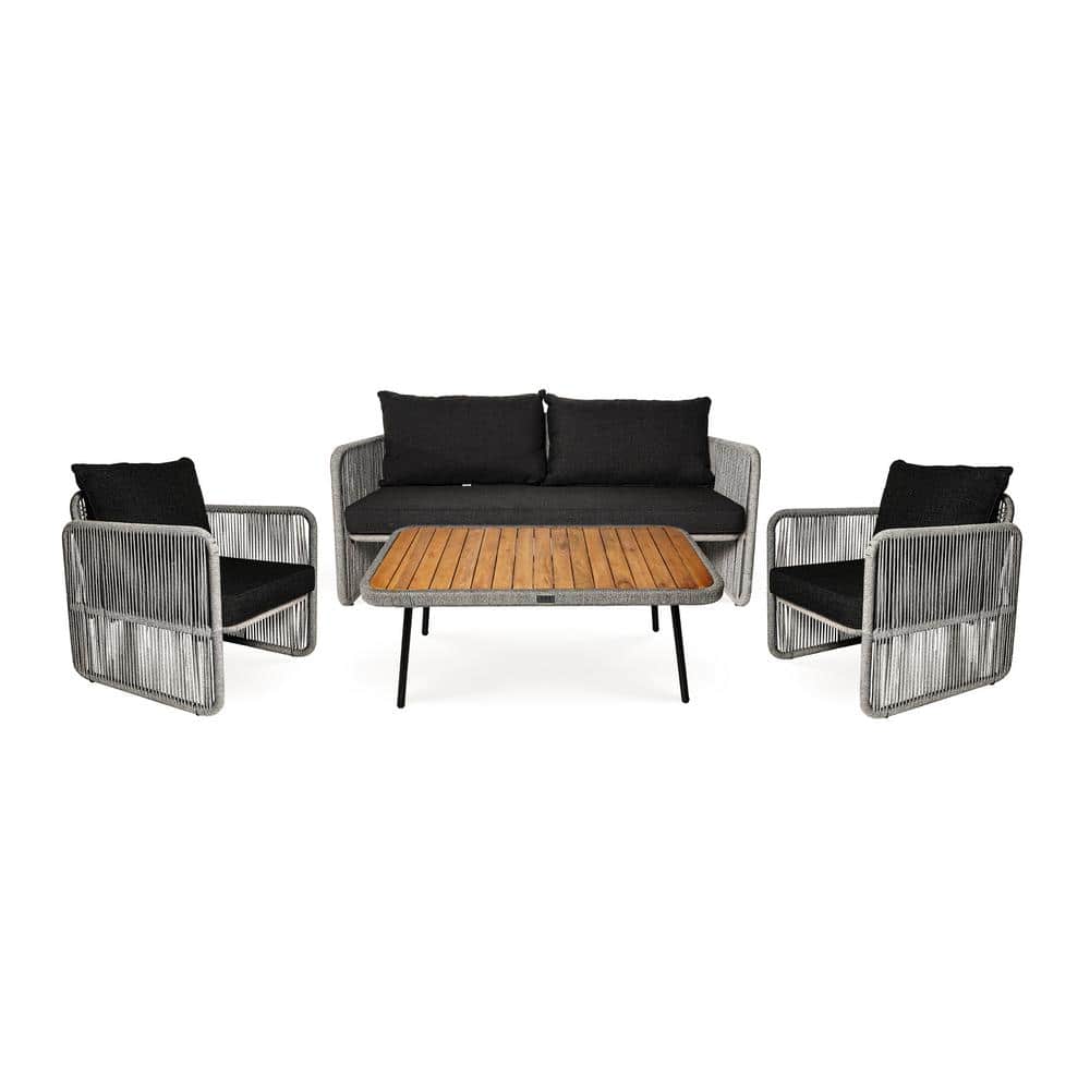Panorama Light Grey Wicker Patio Conversation Set with Black Cushions