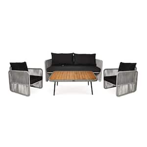 Panorama Light Grey Wicker Patio Conversation Set with Black Cushions