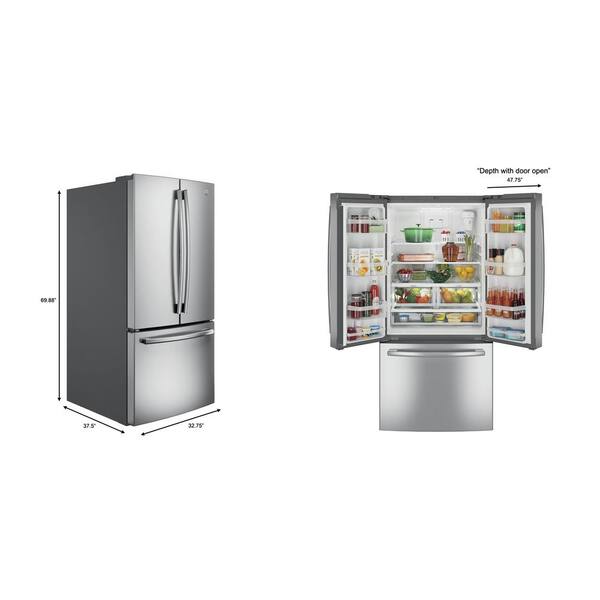 Ge 24 7 Cu Ft French Door Refrigerator In Stainless Steel Energy Star Gne25jskss The Home Depot