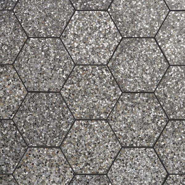 Ivy Hill Tile Shoal Hex Gray Pearl 7.87 in. x 9.05 in. Polished Terrazzo Floor and Wall Tile (8.11 sq. ft./Case)