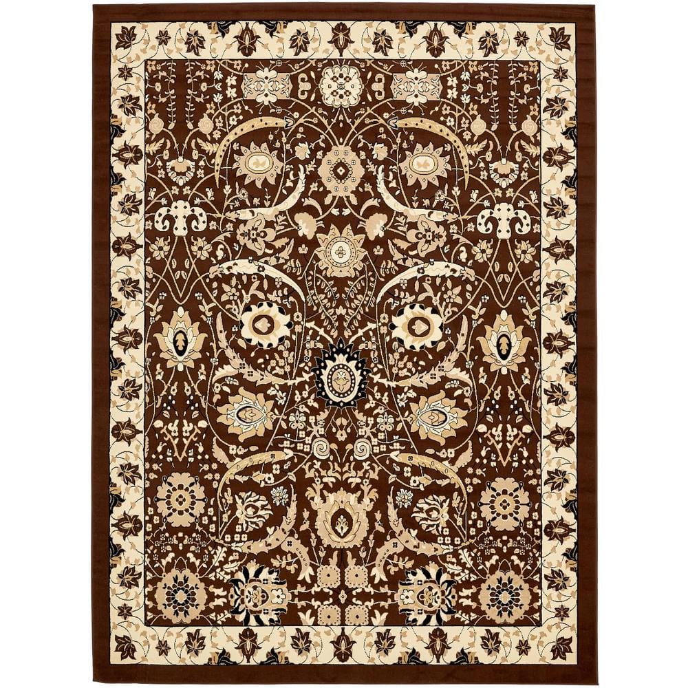 Handmade Espahan Brown Rectangular Easy-Care Area Rug
