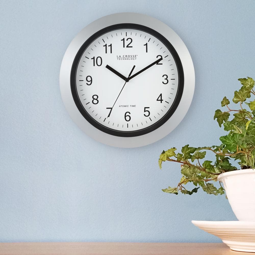 La Crosse 12" Silver Atomic Analog Wall Clock with Daylight Saving