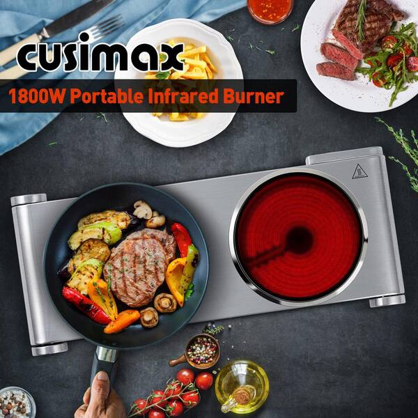 Cusimax 1800W Ceramic Electric Hot Plate,Dual Control Infrared Cooktop,  Black