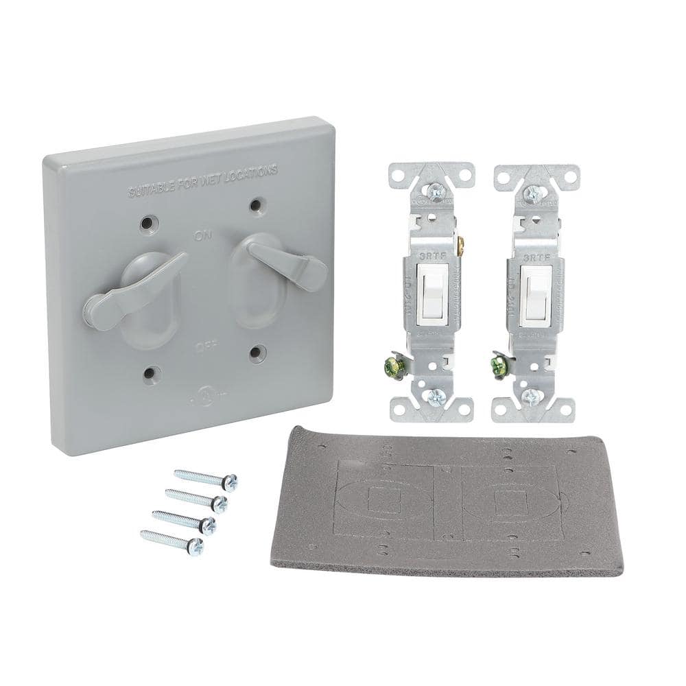 2-Gang Metallic Weatherproof Toggle Switch Cover Kit, Gray