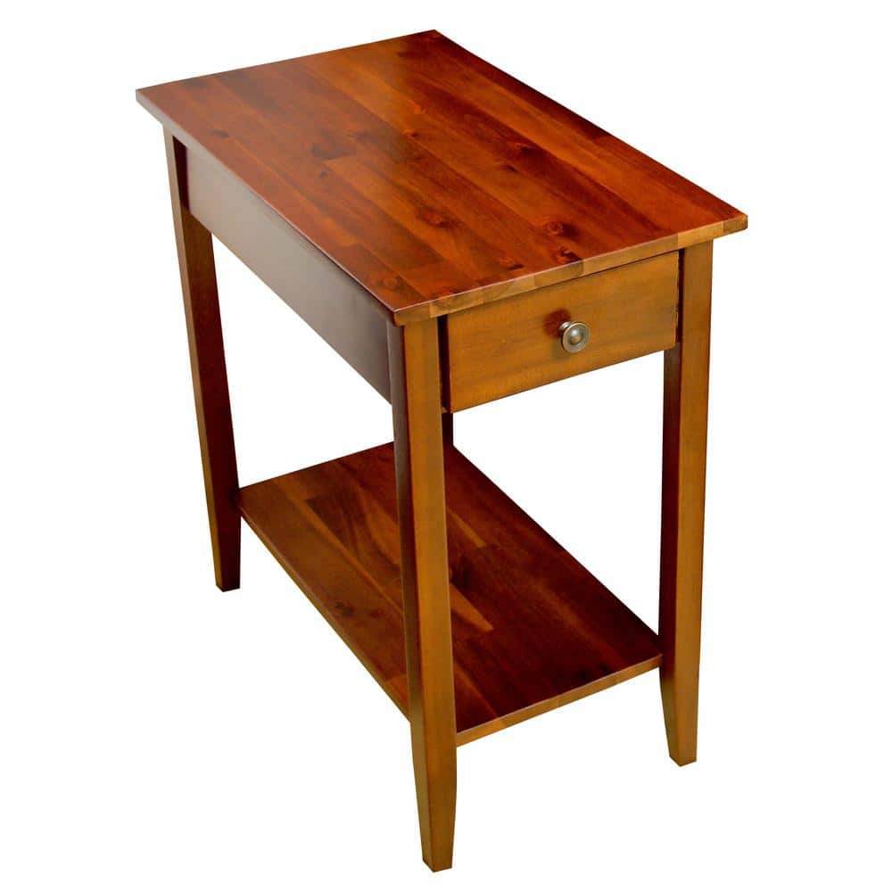 Mahogany Acacia Wood End Table with Drawer and Shelf