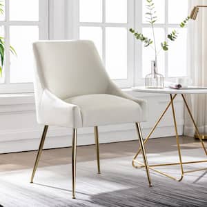Trinity Ivory Upholstered Velvet Accent Chair With Metal Legs