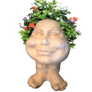 12 in. Antique White Daisy the Muggly Statue Face Planter Holds 4 in. Pot