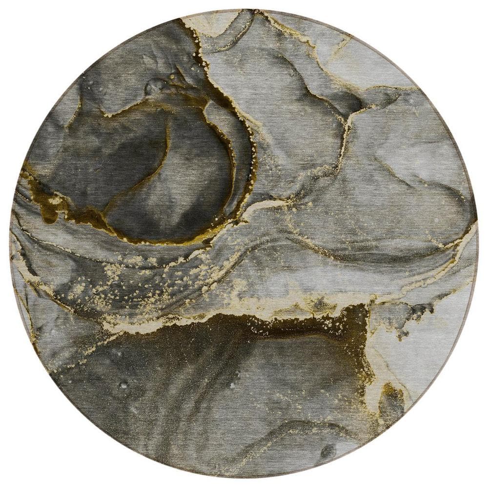 Gray and Gold 8 ft. Round Woven Abstract Polyester Round Indoor/Outdoor Area Rug price history on PriceWatchPro