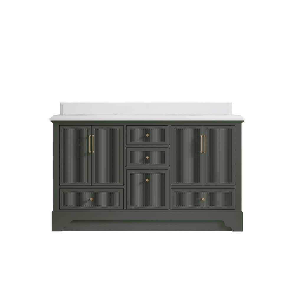 Willow Collections Alys 60 in. W x 22 in. D x 36 in. H double Sink Bath Vanity in Pewter Green with 1.5 in. white qt top -  ALS_PGDWHZ60D
