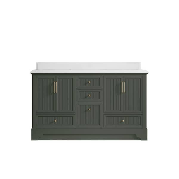 Willow Collections Alys 60 in. W x 22 in. D x 36 in. H double Sink Bath Vanity in Pewter Green with 1.5 in. white qt top