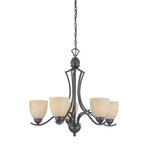 Thomas Lighting Triton 5-Light Sable Bronze Chandelier with Tea Stained Glass Shade