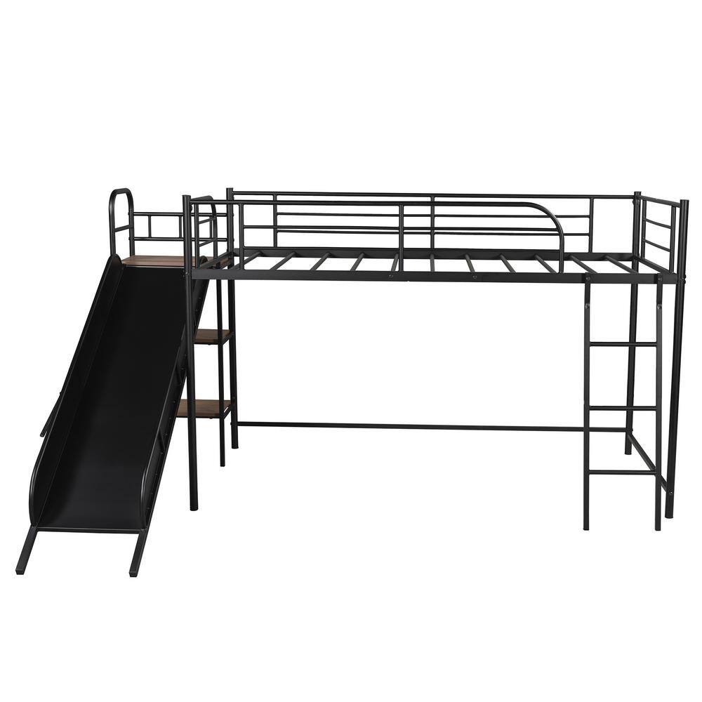 Utopia 4niture Amanda BlackTwin Size Metal Low Loft Bed with Slide and ...