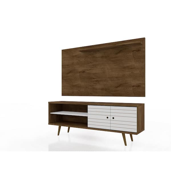 Luxor Liberty 63 in. Rustic Brown and White Particle Board Entertainment Center Fits TVs Up to 50 in. with Wall Panel