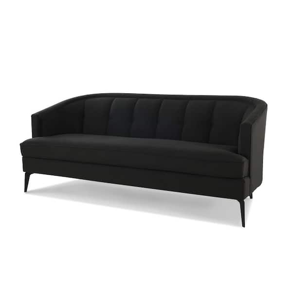 Sandy Wilson Home Isabella 72 in. Jet Black Woven Fabric 3-Seater Tuxedo Sofa with Metal Legs