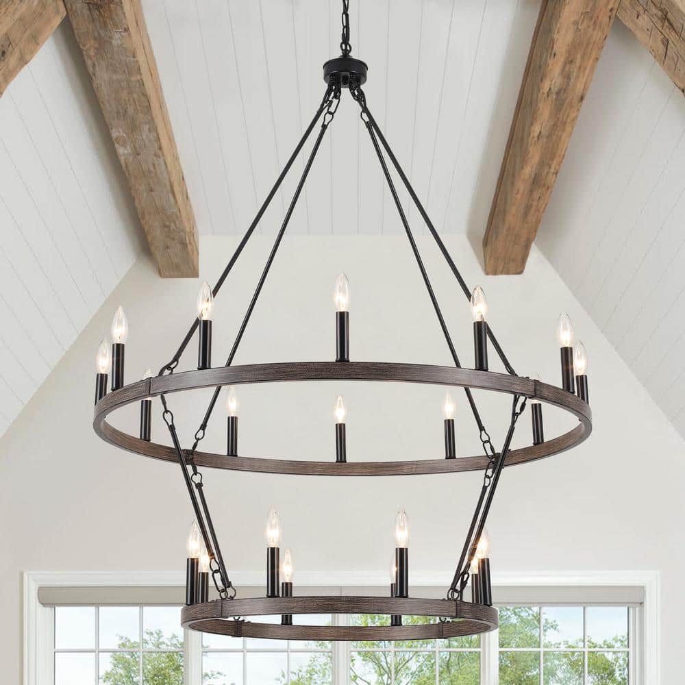 LWYTJO Wiam 40 in. 20 Light Black/Brown 2-Tiers Candle Style