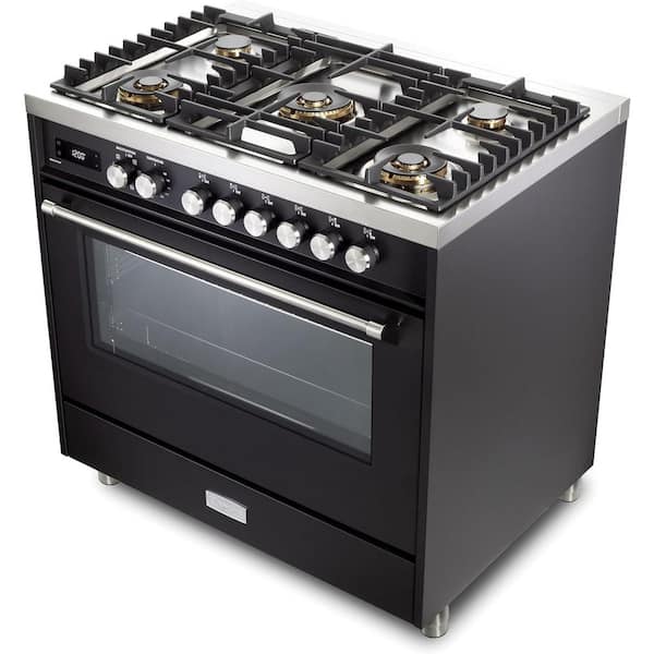 Ultima Collection Series 36  in. Freestanding Single Oven Dual Fuel Range with 5 Sealed Burners in Matte Black