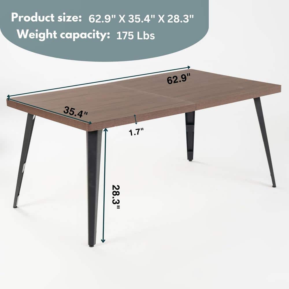 Walnut and Black Metal Industrial Dining Table for Six