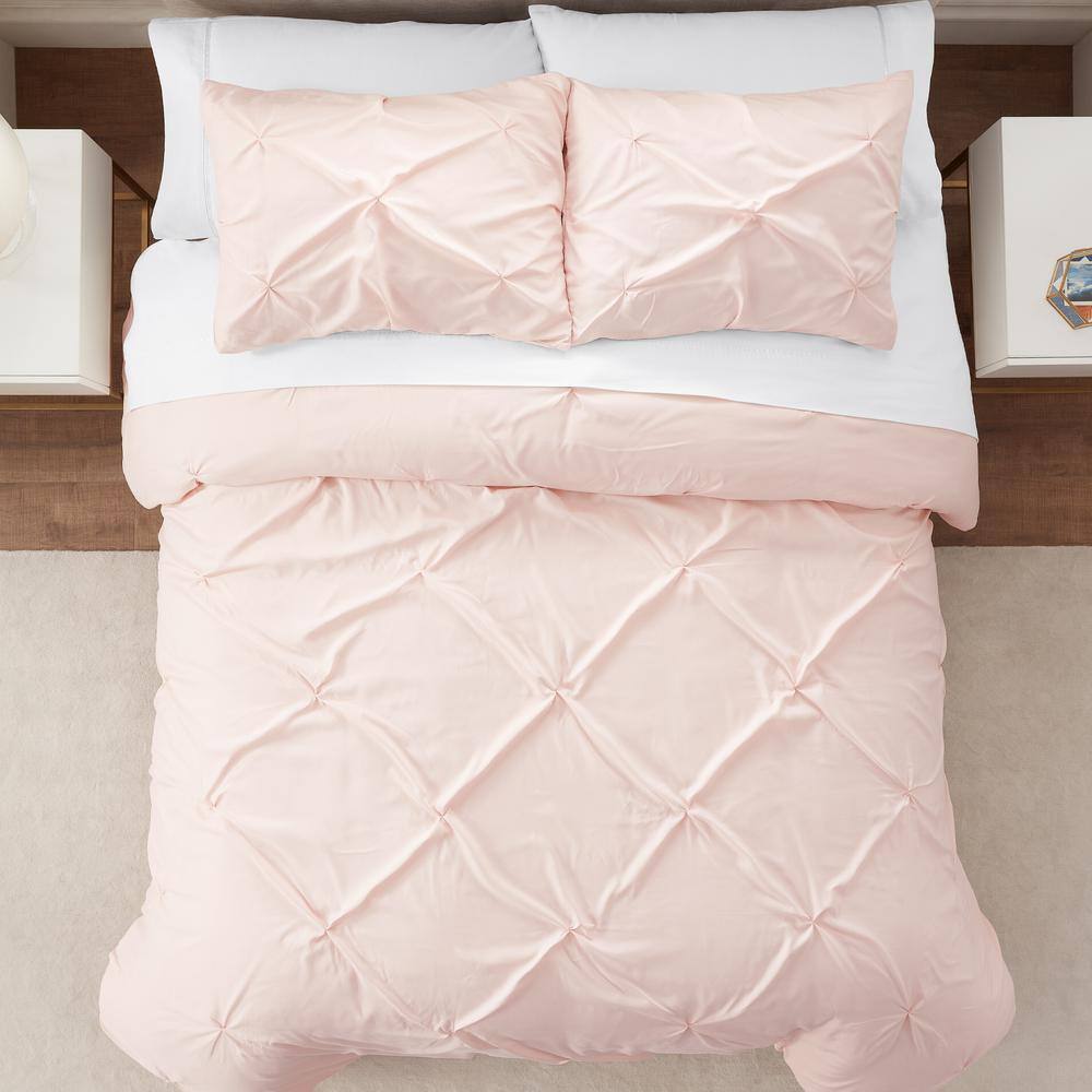 Blush Pink Pleated Fast-Drying Full/Queen Duvet Set