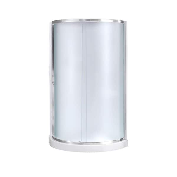 Breeze 33 in. L x 33 in. W x 77 in. H Corner Shower Kit with Frosted Sliding Door in Chrome, Shower Pan, and Walls