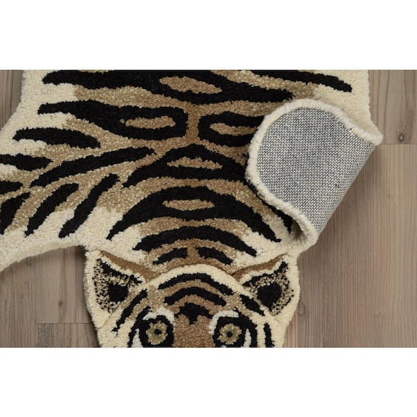 Jungle Tiger Gold and Black 2 ft. x 3 ft. Modern Tufted Animal Print Wool Specialty Indoor Accent Area Rug