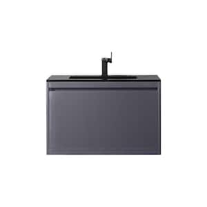 Milan 31.5 in. W x 18.1 in. D x 20.6 in. H Bathroom Vanity in Modern Grey Glossy with Charcoal Black Composite Top
