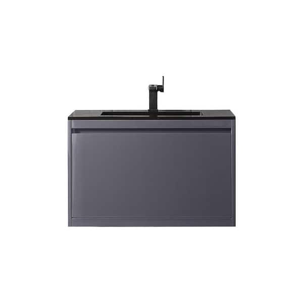 James Martin Vanities Milan 31.5 in. W x 18.1 in. D x 20.6 in. H Bathroom Vanity in Modern Grey Glossy with Charcoal Black Composite Top