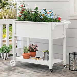 Vegeta 40 in. x 21 in. x 34 in. White Plastic Raised Garden Bed with Lockable Wheels Liner HDPS Elevated Garden Bed