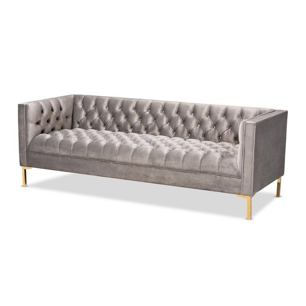 Zanetta Gray Tufted Velvet and Wood Sofa