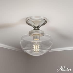 Saddle Creek 6.75 in. 1-Light Brushed Nickel Semi-Flush Mount with Clear Seeded Glass Shade