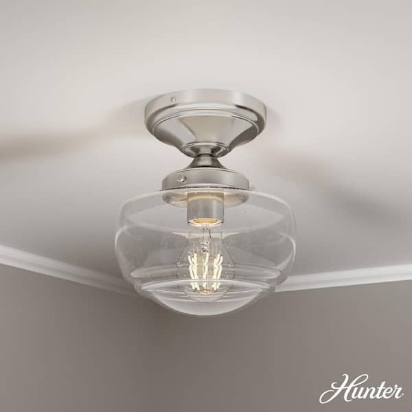 Hunter Saddle Creek 6.75 in. 1-Light Brushed Nickel Semi-Flush Mount with Clear Seeded Glass Shade