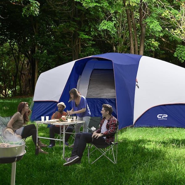 Unbranded Blue with Porch Polyester 8 Person Camping Tents Weather Resistant Family for Separated Room Portable with Carry Bag FW 042