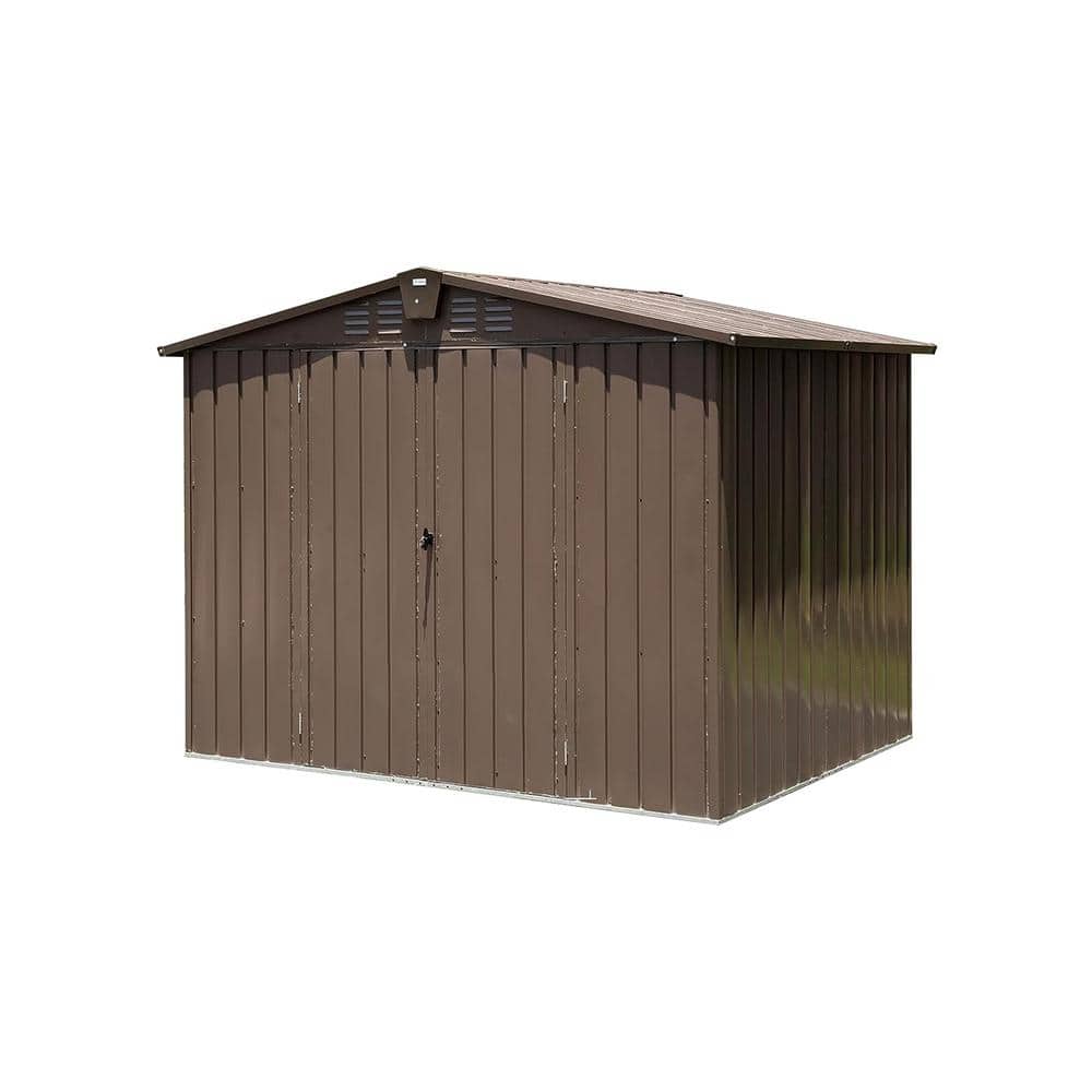 8.2 ft. W x 6.2 ft. D Metal Shed in Brown with Lockable Double Door and Ven
