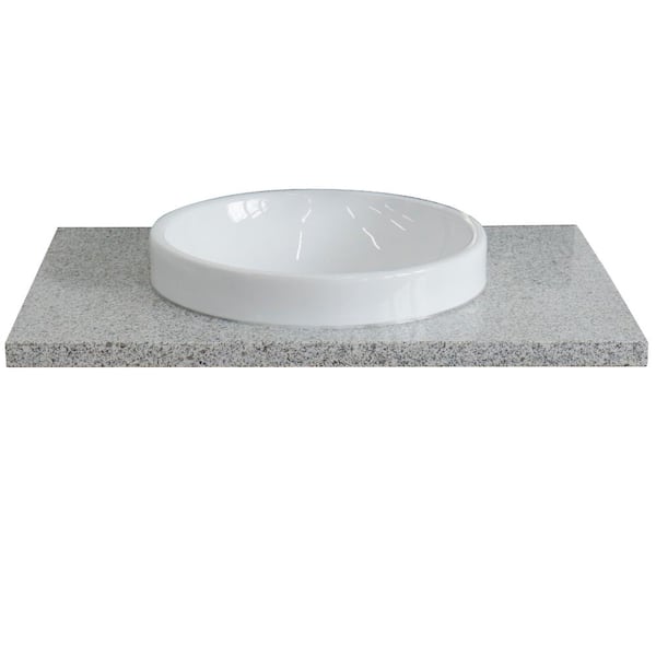 Bellaterra Home Ragusa III 31 in. W x 22 in. D Granite Single Basin Vanity Top in Gray with White Round Basin