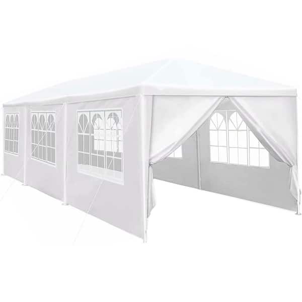 Boosicavelly 30 ft. W x 10 ft. D x 8.2 ft. H White Roof Metal Portable Carport with 8 Removable Sidewalls