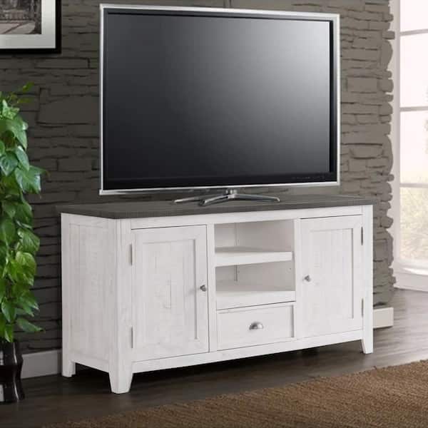 Benjara 60 in. W White and Gray Coastal Wooden TV Stand with 2-Cabinets and 1-Drawer Fits TV's up to 65 in.
